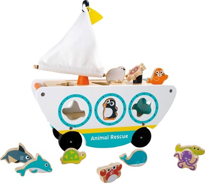 Billede af Træk legetøj - Båd med havdyr