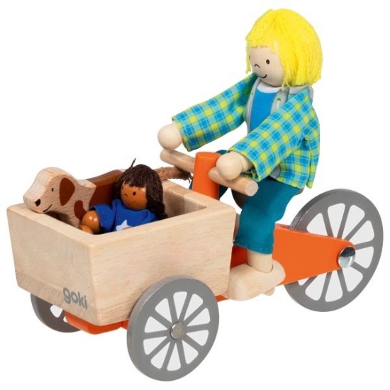 Billede af Ladcykel med 2 bøjelige dukker og hund