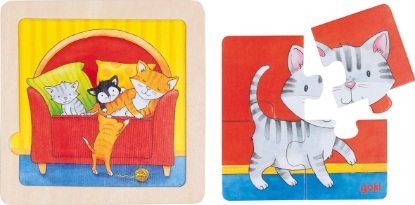 Billede af Begynder puslespil i træ. 4 brikker. Kat
